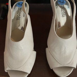 Michael Kors Cream Platform Peep Toe Leather Slingback Sandals Size 7.5M